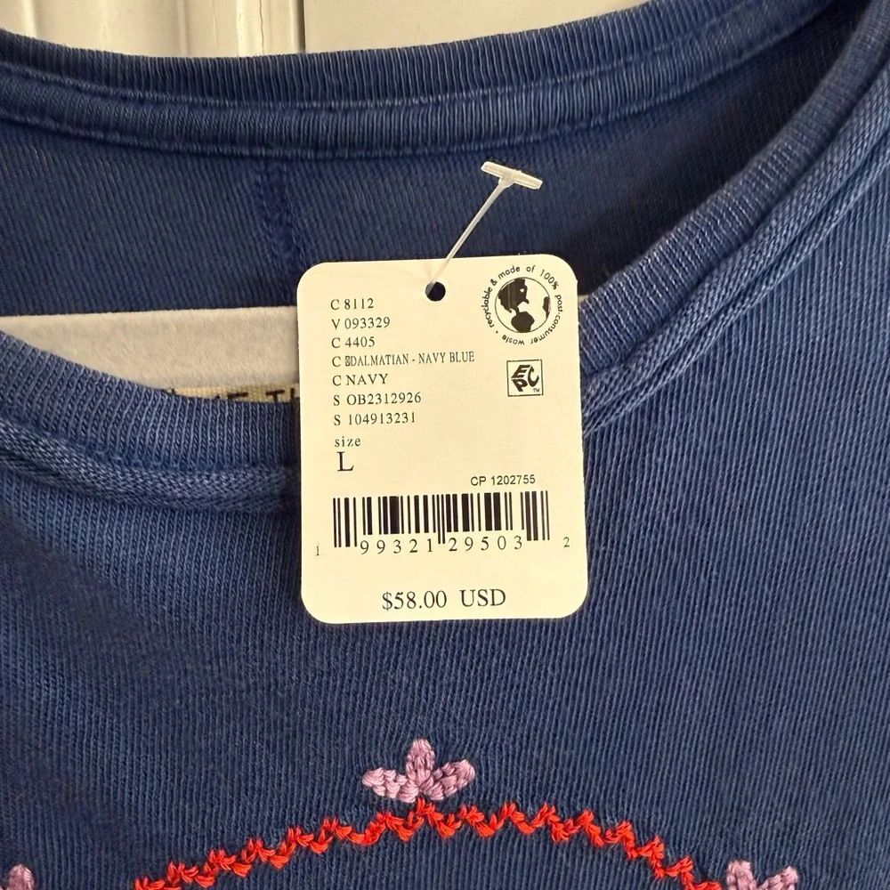 FREE PEOPLE - We the free  - Dalmatian embroidery Blue  Graphic T-Shirt - Picture 5 of 5
